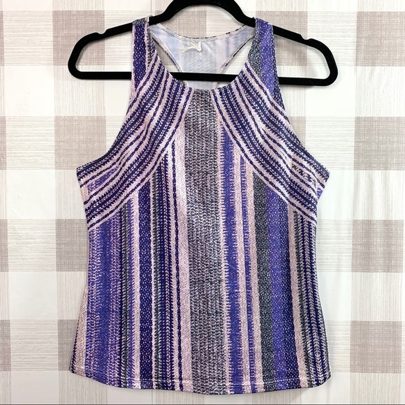 PrAna Boost Printed Tank Top Blue Knitta Women’s Sz Large - Picture 2 of 5